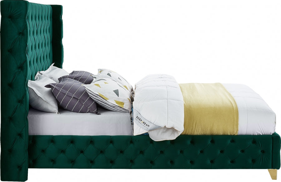 Savan Velvet / Wood / Foam Green King Bed