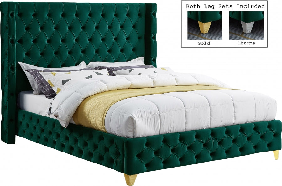 Savan Velvet / Wood / Foam Green King Bed