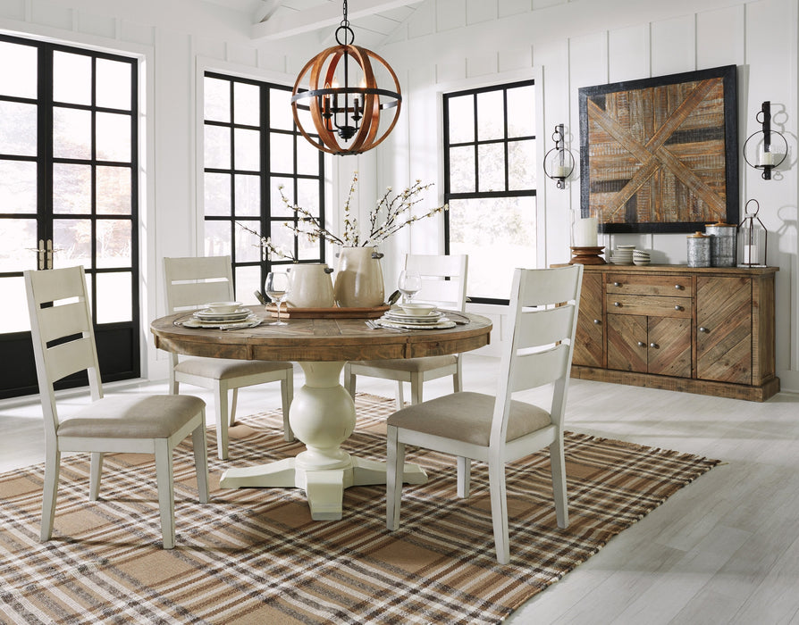 Grindleburg Light Brown-White Round Dining Room Set