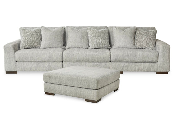 Regent Park Pewter 3-Piece Sofa with Ottoman