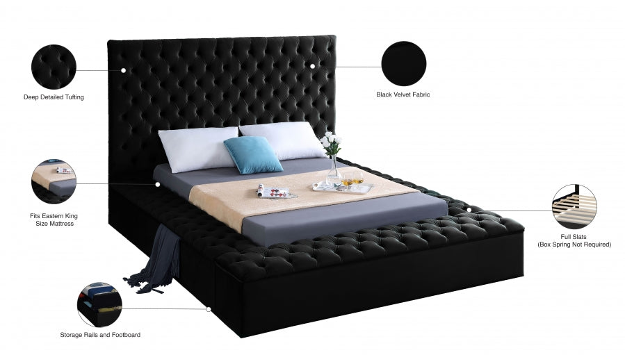 Bliss Velvet Black King Bed (3 Boxes)