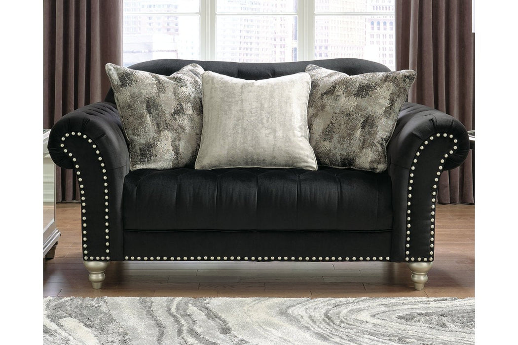 Harriotte Black Loveseat - Lara Furniture