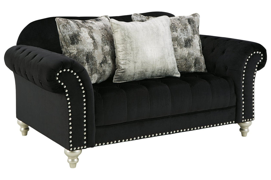 Harriotte Black Loveseat - Lara Furniture