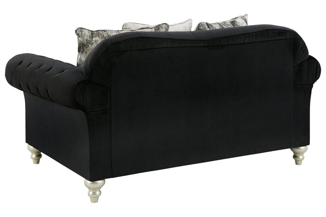 Harriotte Black Loveseat - Lara Furniture