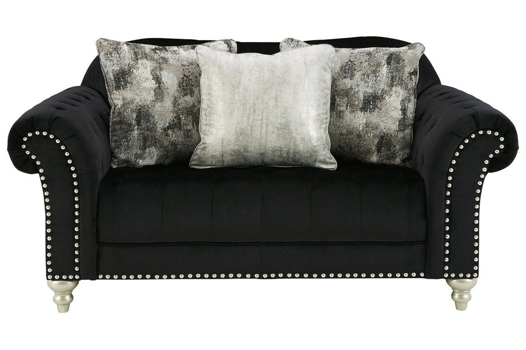 Harriotte Black Loveseat - Lara Furniture