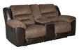 Earhart Chestnut Reclining Loveseat with Console - Lara Furniture