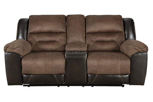 Earhart Chestnut Reclining Loveseat with Console - Lara Furniture