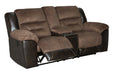 Earhart Chestnut Reclining Loveseat with Console - Lara Furniture