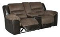 Earhart Chestnut Reclining Loveseat with Console - Lara Furniture