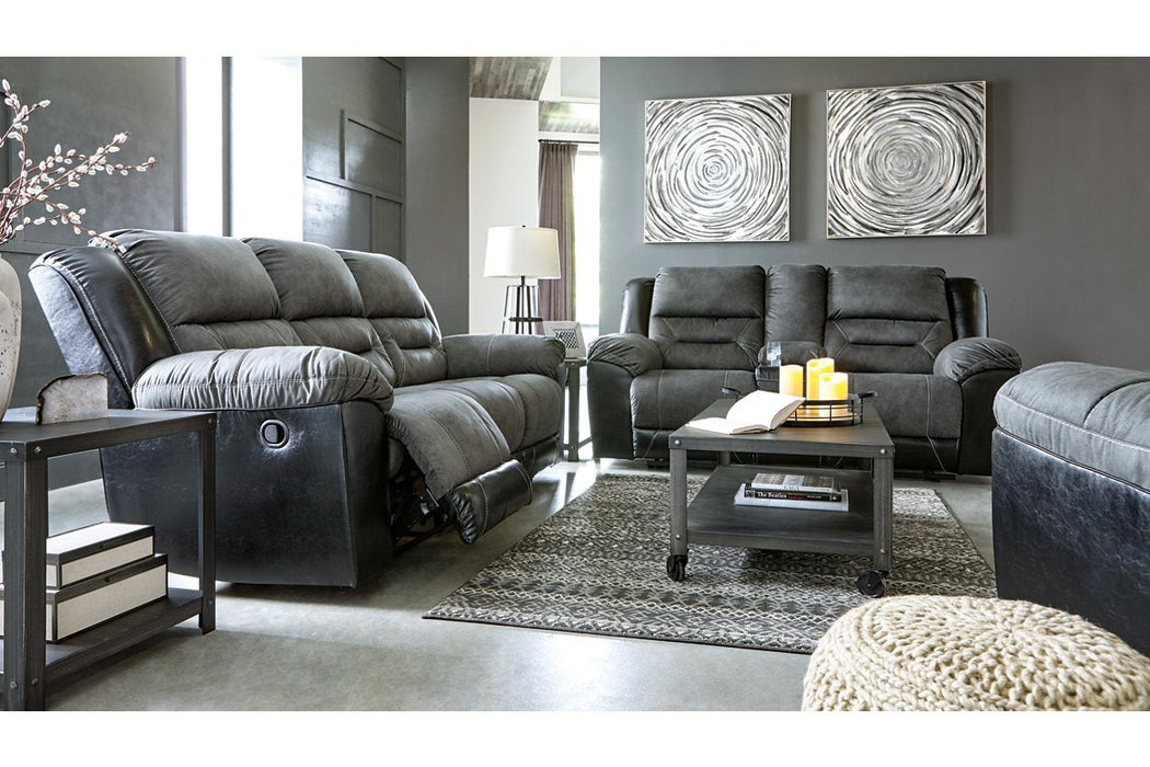 Earhart Slate Reclining Loveseat with Console - Lara Furniture