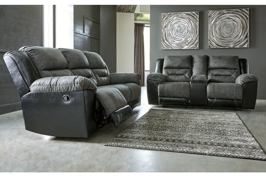 Earhart Slate Reclining Loveseat with Console - Lara Furniture