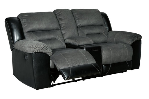 Earhart Slate Reclining Loveseat with Console - Lara Furniture