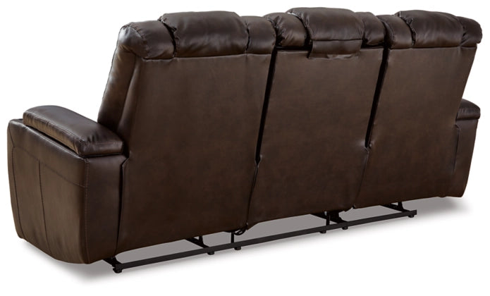 Mancin Chocolate Reclining Sofa with Drop Down Table