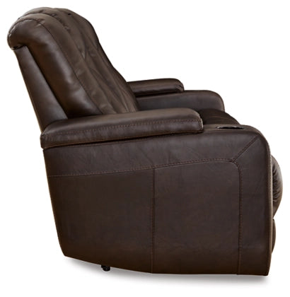 Mancin Chocolate Reclining Sofa with Drop Down Table