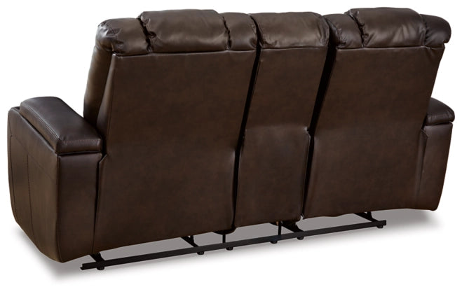 Mancin Chocolate Reclining Loveseat with Console