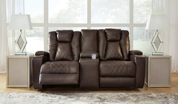 Mancin Chocolate Reclining Loveseat with Console