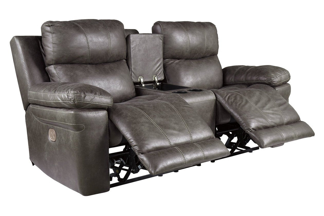 Erlangen Midnight Power Reclining Loveseat with Console - Lara Furniture