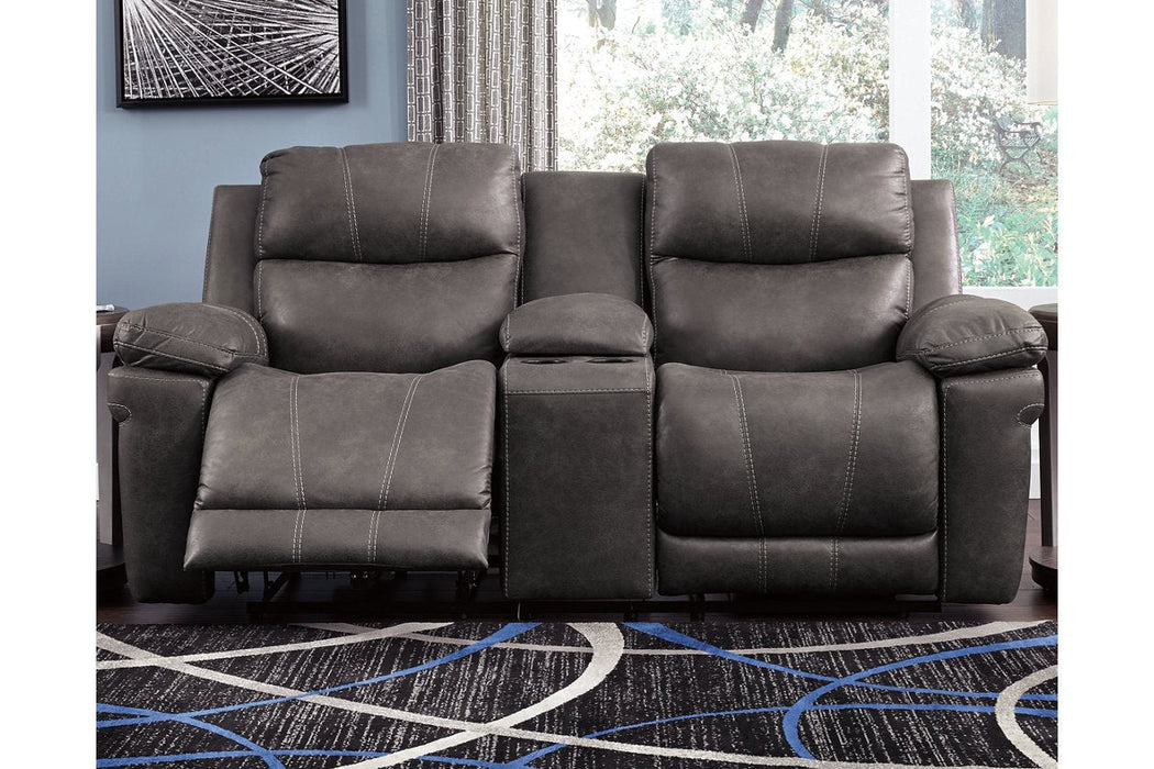 Erlangen Midnight Power Reclining Loveseat with Console - Lara Furniture