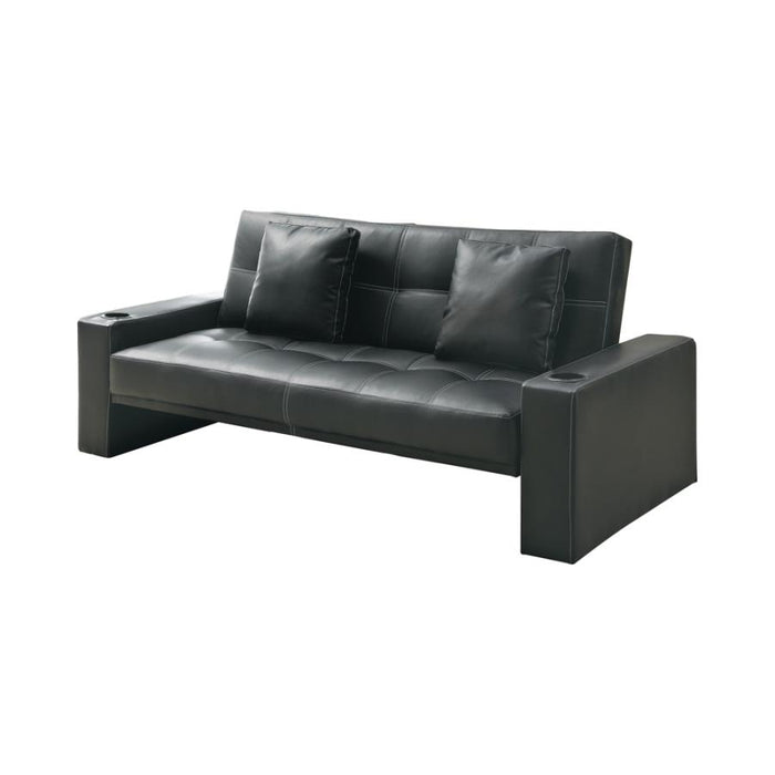 Spears Sofa Bed with Cup Holders in Armrests Black