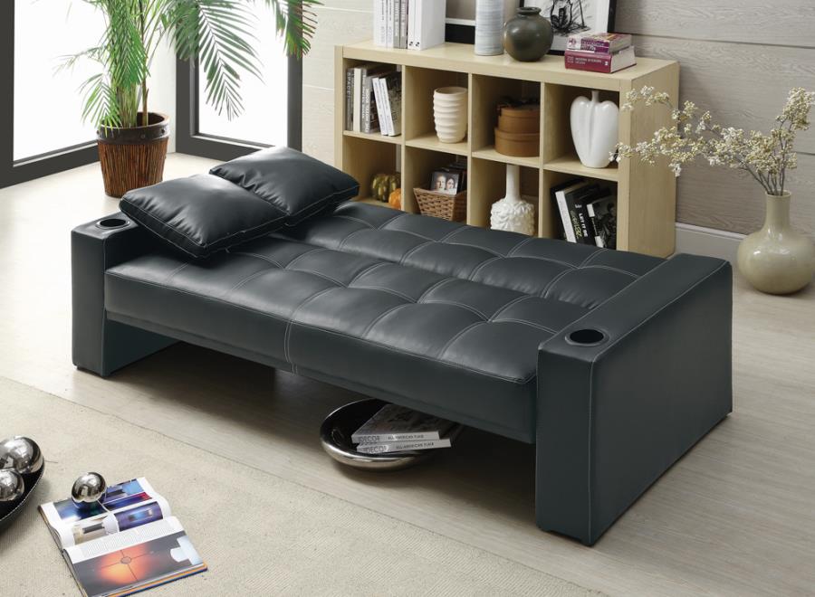 Spears Sofa Bed with Cup Holders in Armrests Black