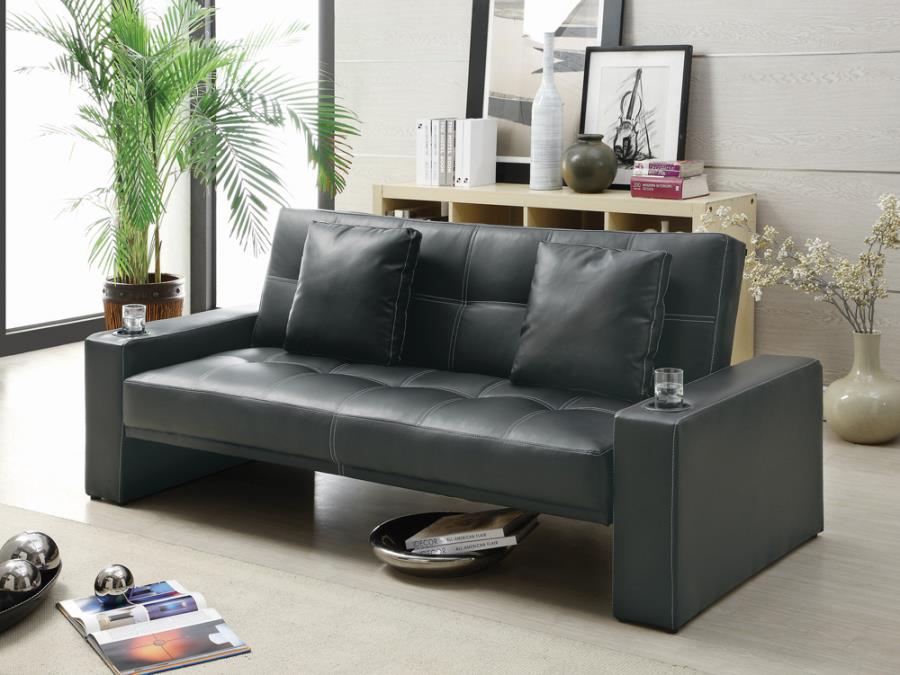 Spears Sofa Bed with Cup Holders in Armrests Black