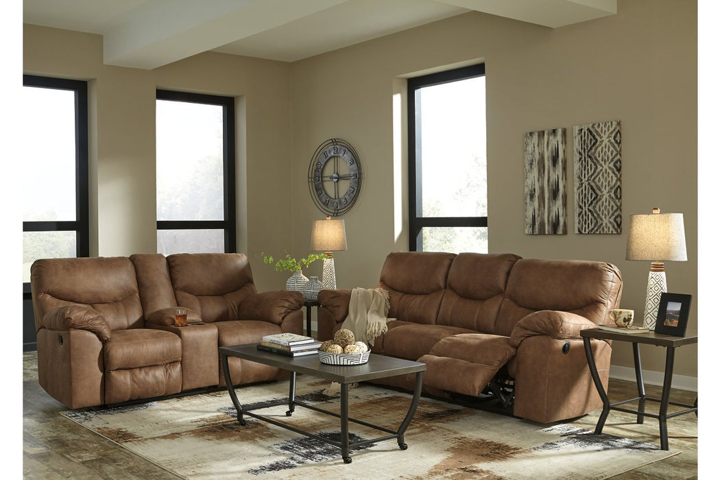 Boxberg Bark Reclining Loveseat with Console - Lara Furniture