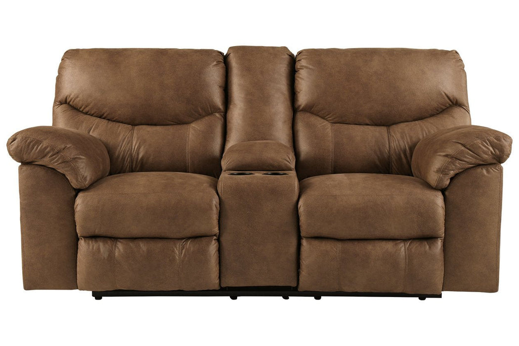 Boxberg Bark Reclining Loveseat with Console - Lara Furniture