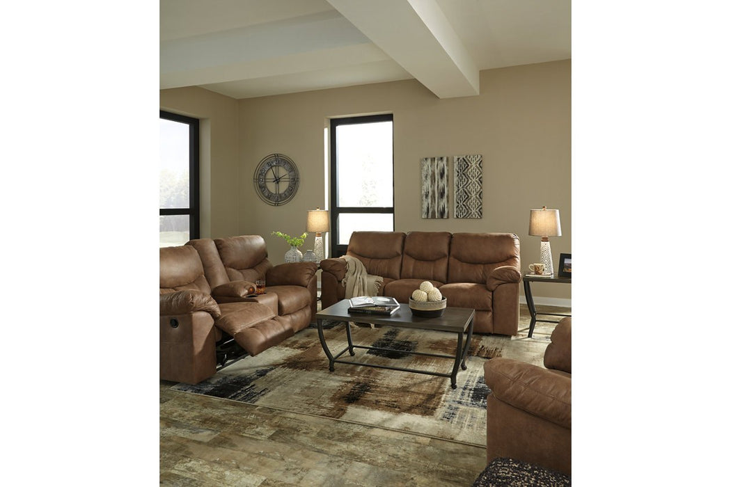 Boxberg Bark Reclining Loveseat with Console - Lara Furniture