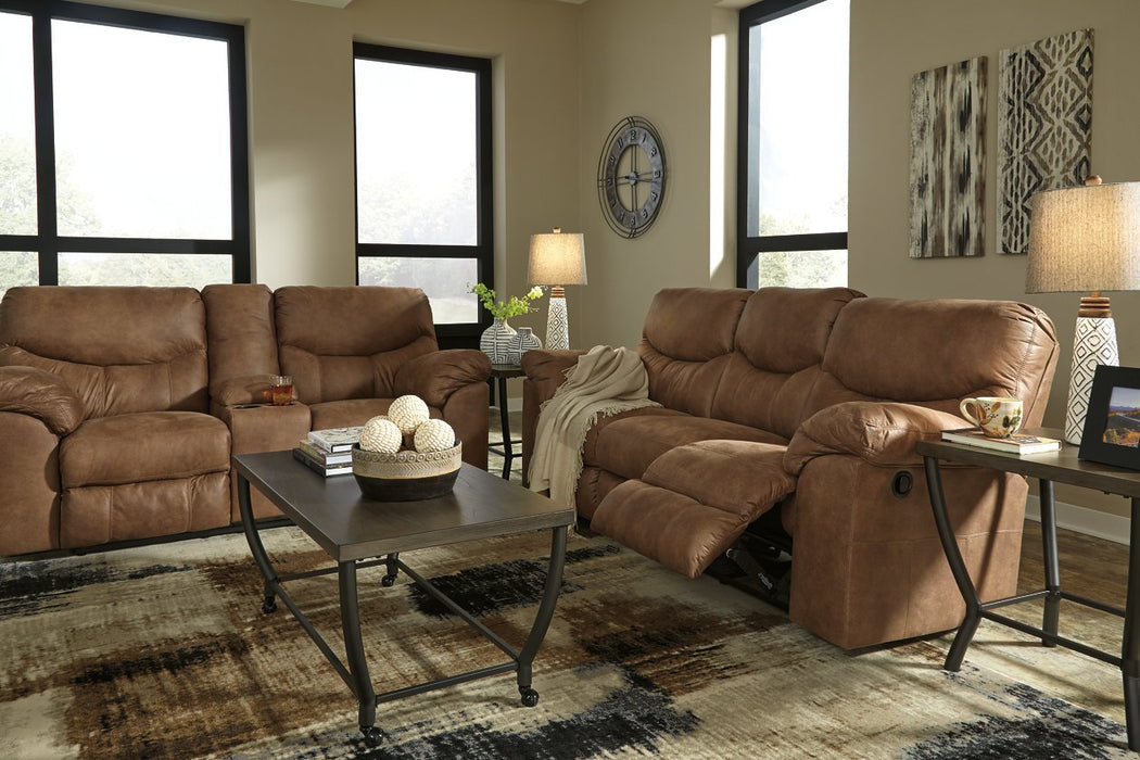 Boxberg Bark Reclining Loveseat with Console - Lara Furniture