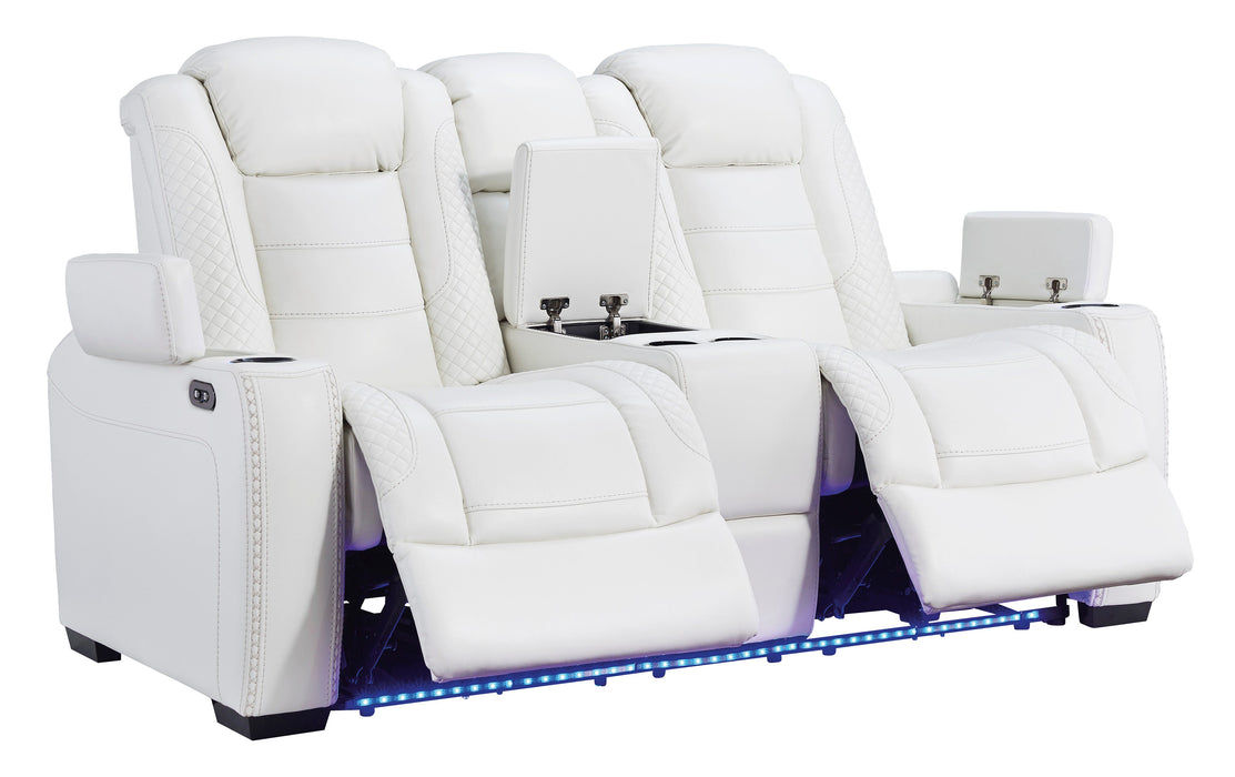 Party Time Power White Reclining Loveseat with Console