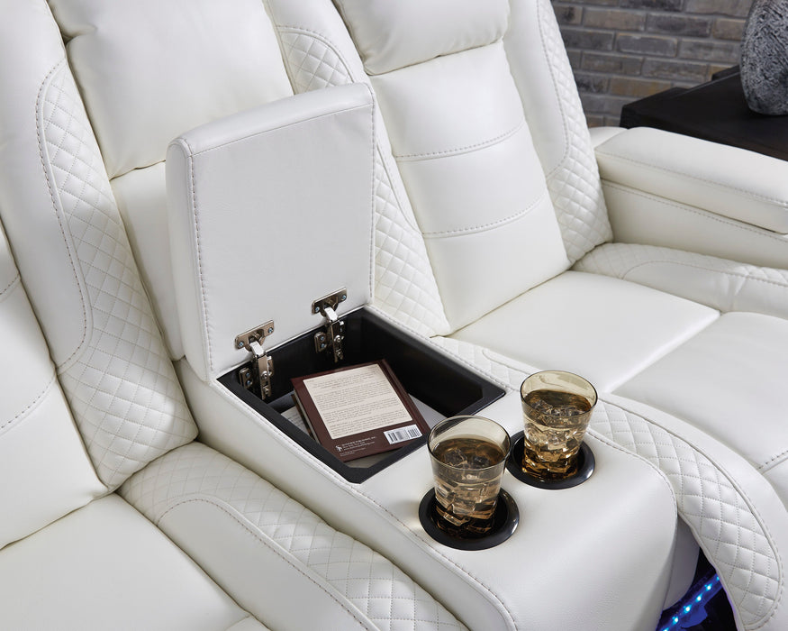 Party Time Power White Reclining Loveseat with Console