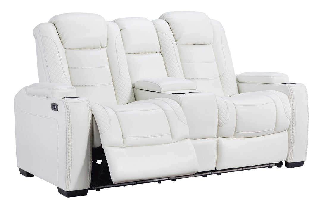 Party Time Power White Reclining Loveseat with Console