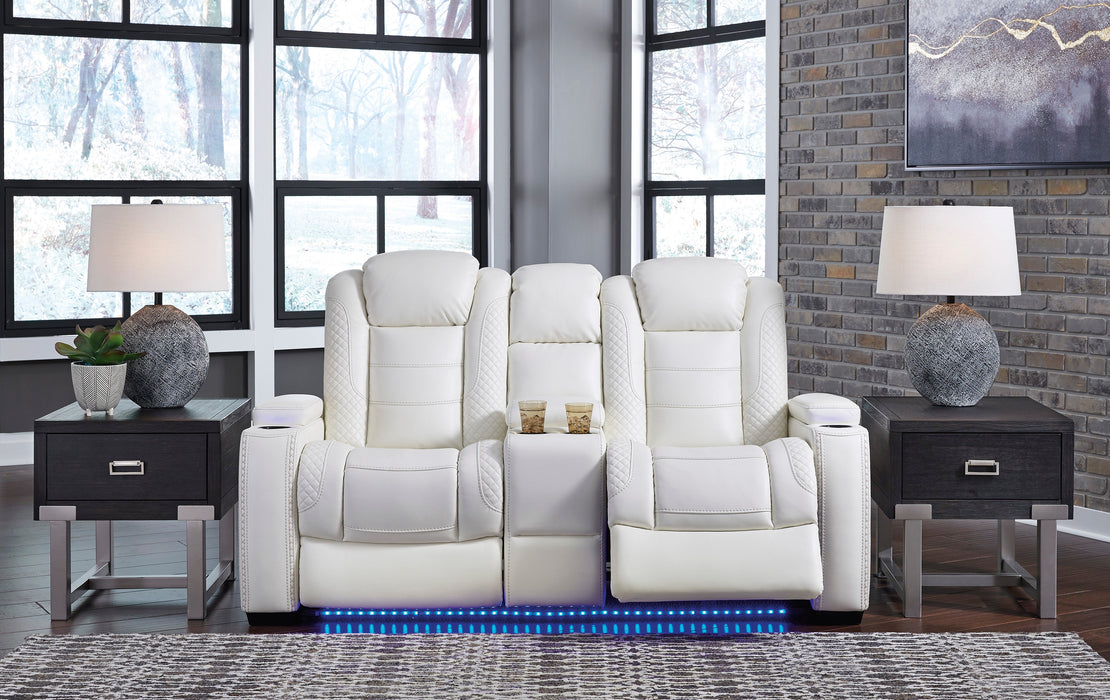 Party Time Power White Reclining Loveseat with Console