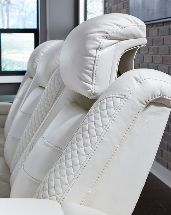 Party Time Power White Reclining Loveseat with Console