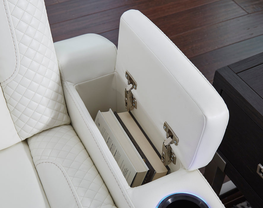 Party Time Power White Reclining Loveseat with Console