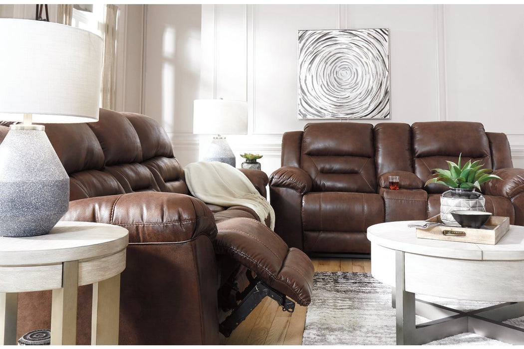 Stoneland Chocolate Reclining Loveseat with Console - Lara Furniture