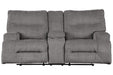 Coombs Charcoal Reclining Loveseat with Console - Lara Furniture