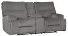Coombs Charcoal Power Reclining Loveseat with Console - Lara Furniture