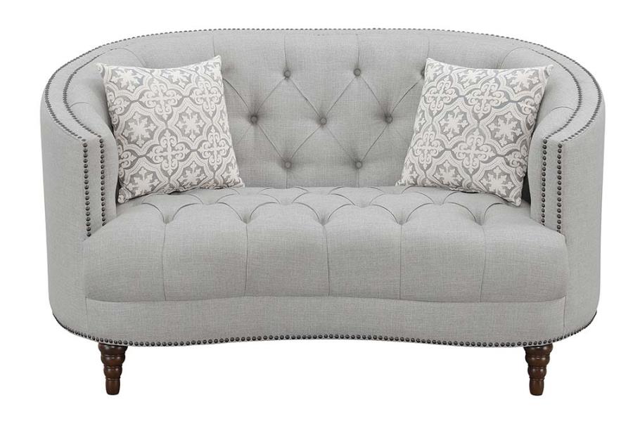 Avonlea Sloped Arm Upholstered Loveseat Trim Grey