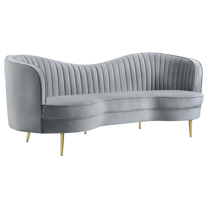 Sophia  Upholstered Living Room Set with Camel Back Grey and Gold