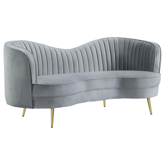 Sophia  Upholstered Living Room Set with Camel Back Grey and Gold