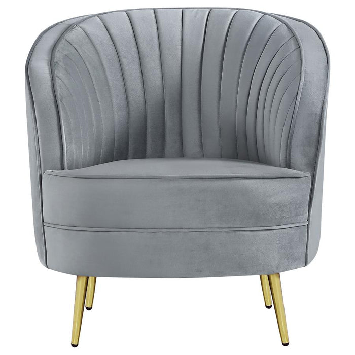 Sophia  Upholstered Living Room Set with Camel Back Grey and Gold