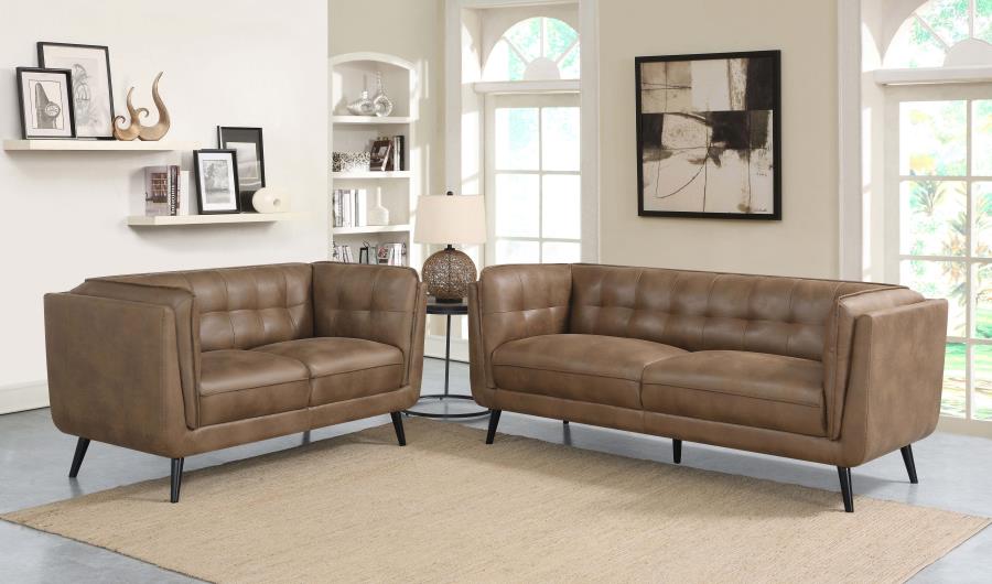 Thatcher 2-piece Upholstered Button Tufted Living Room Set Brown