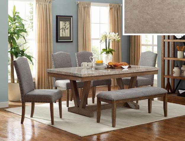 Vesper Brown/Gray Real Marble Rectangular Dining Set