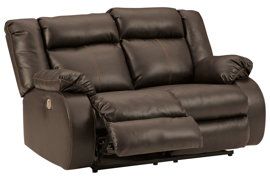 Denoron Chocolate Power Reclining Loveseat - Lara Furniture