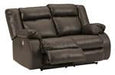 Denoron Chocolate Power Reclining Loveseat - Lara Furniture