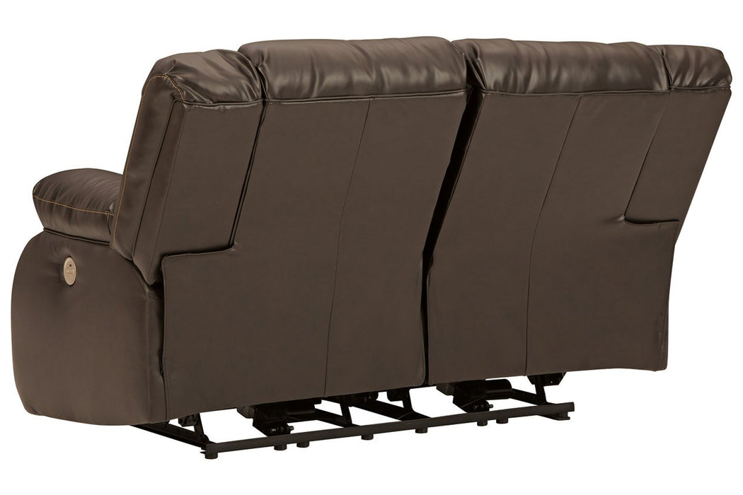 Denoron Chocolate Power Reclining Loveseat - Lara Furniture