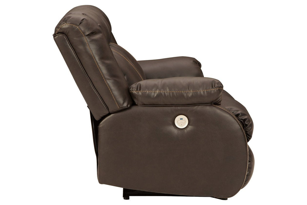 Denoron Chocolate Power Reclining Loveseat - Lara Furniture