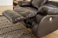 Denoron Chocolate Power Reclining Loveseat - Lara Furniture