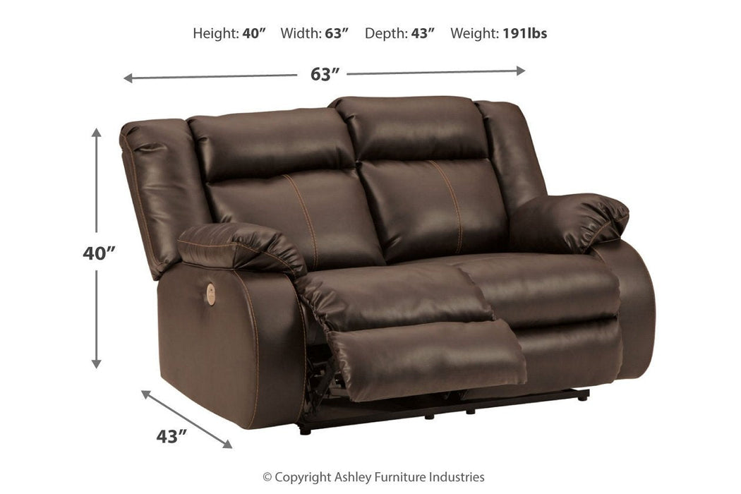 Denoron Chocolate Power Reclining Loveseat - Lara Furniture